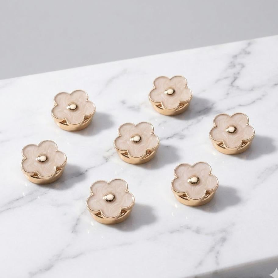 The Beige Flower Button Set  - Set of 6