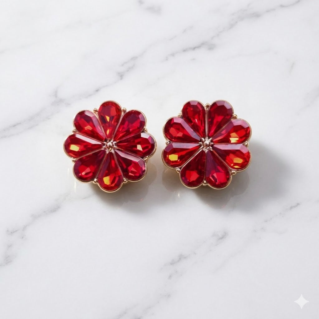 The Diamond Red Bloom Button Set - Set of 2